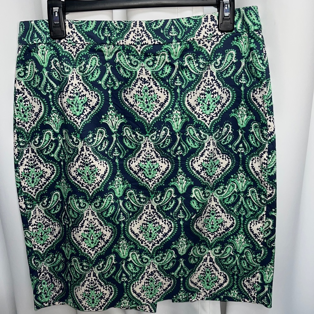 J. Crew Blue and Green printed Pencil Skirt Size 8